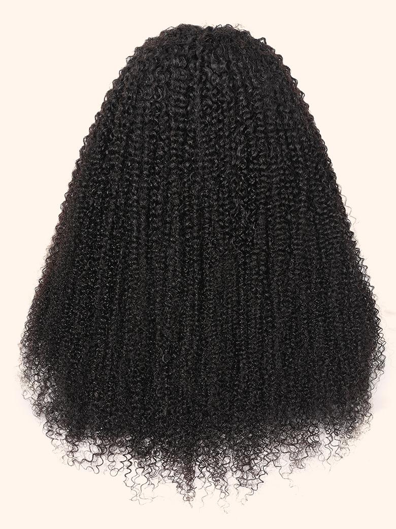 The UNice New V Part Kinky Curly Glueless 0 Skill Needed Wig product image shows a curly wig with a long, curly hair and kinky curly texture, curly texture, glueless.
