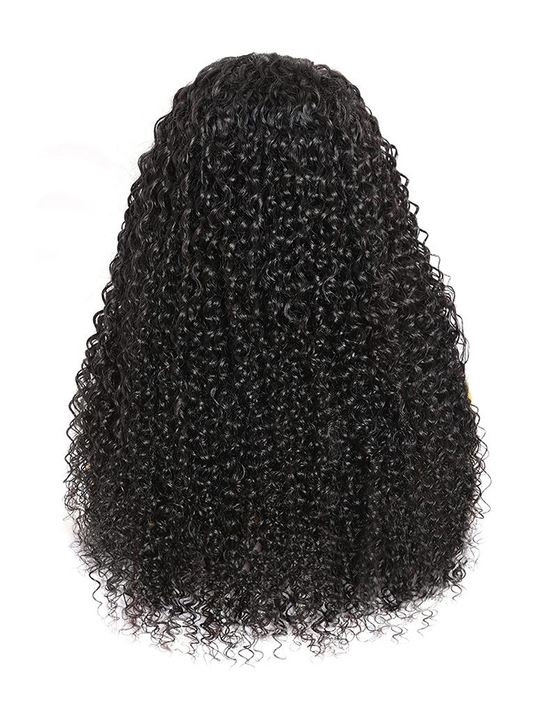 The UNice Middle Part Lace Kinky Curly wig 150% Density Natural Hairline Glueless wig product image shows a curly wig with a ponytail and kinky curly texture, curly.