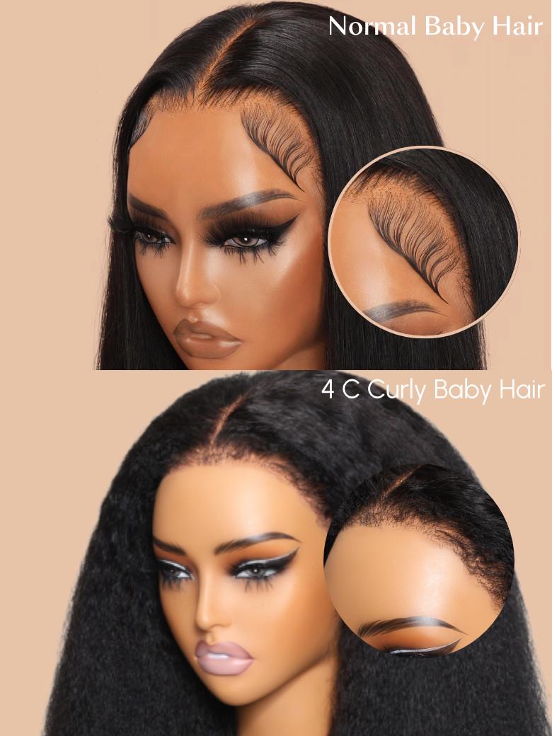 The UNice 7x5 Bye Bye Knots Wig Jerry Curly Wig With Bleached Invisible Knots 150% Density image highlights Normal Baby Hair, 4 C Curly Baby Hair, natural hair natural.