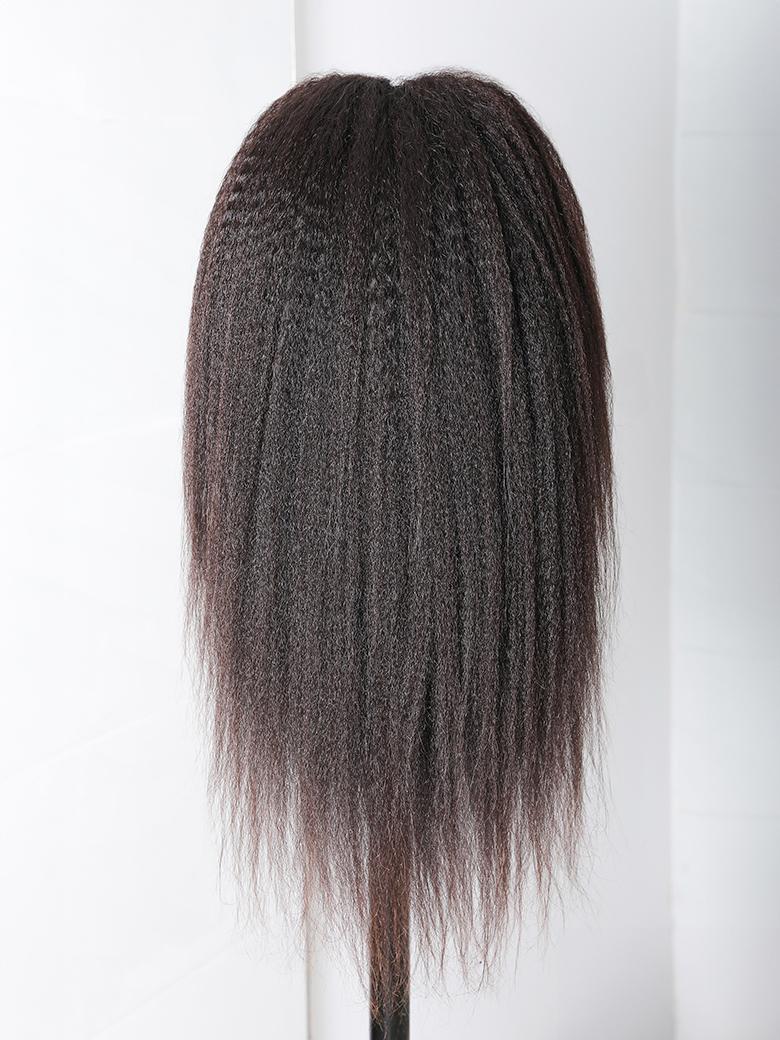The UNice '' UNice Kinky Straight Glueless13x4 Lace Front Wig Virgin Human Hair Wig product image shows a wig with a long hair and kinky straight texture, straight.