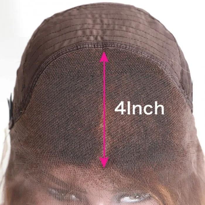 A model displays the UNice 13x4 Lace Front Ombre Color Highlight Straight Bob wig, showing a model with a hair line on her head and straight texture, ombre, highlight.