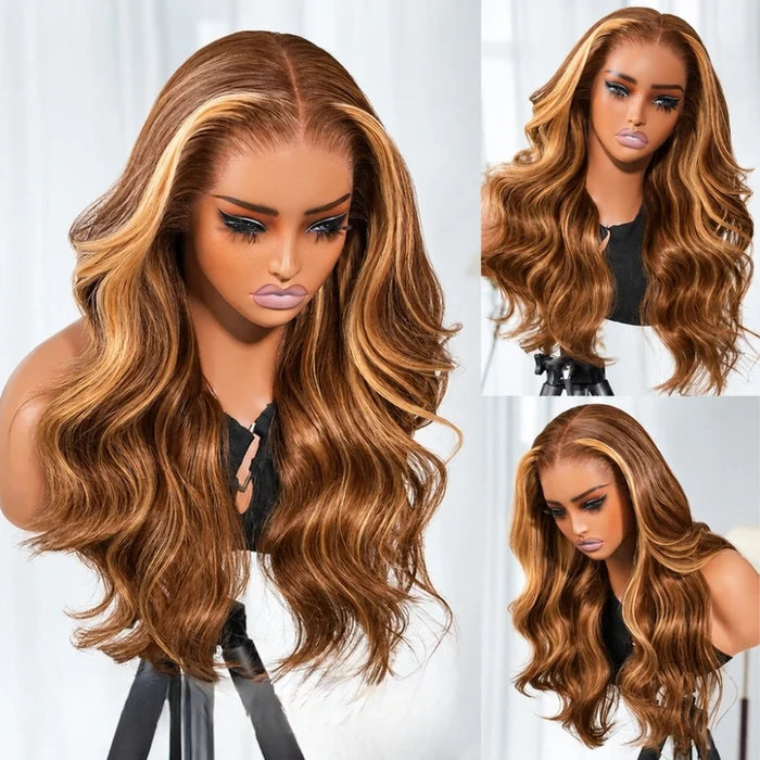 Highlight Color 13x4 Transparent Lace Body Wave 100% Human Hair Wig 180 Density
