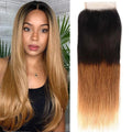 4x4 Lace Ombre Peruvian Virgin Straight Hair Two Tone 1B/27 Human Hair Weave Extensions