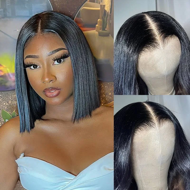 Brazilian Human Hair 4x4 Straight Bob Wigs Pre Cut Lace Closure Wear Go Wigs