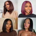 Put On and Go Realistic Glueless Straight Bob Lace Wig 100% Human Hair Pre Plucked Hairline 180% Density