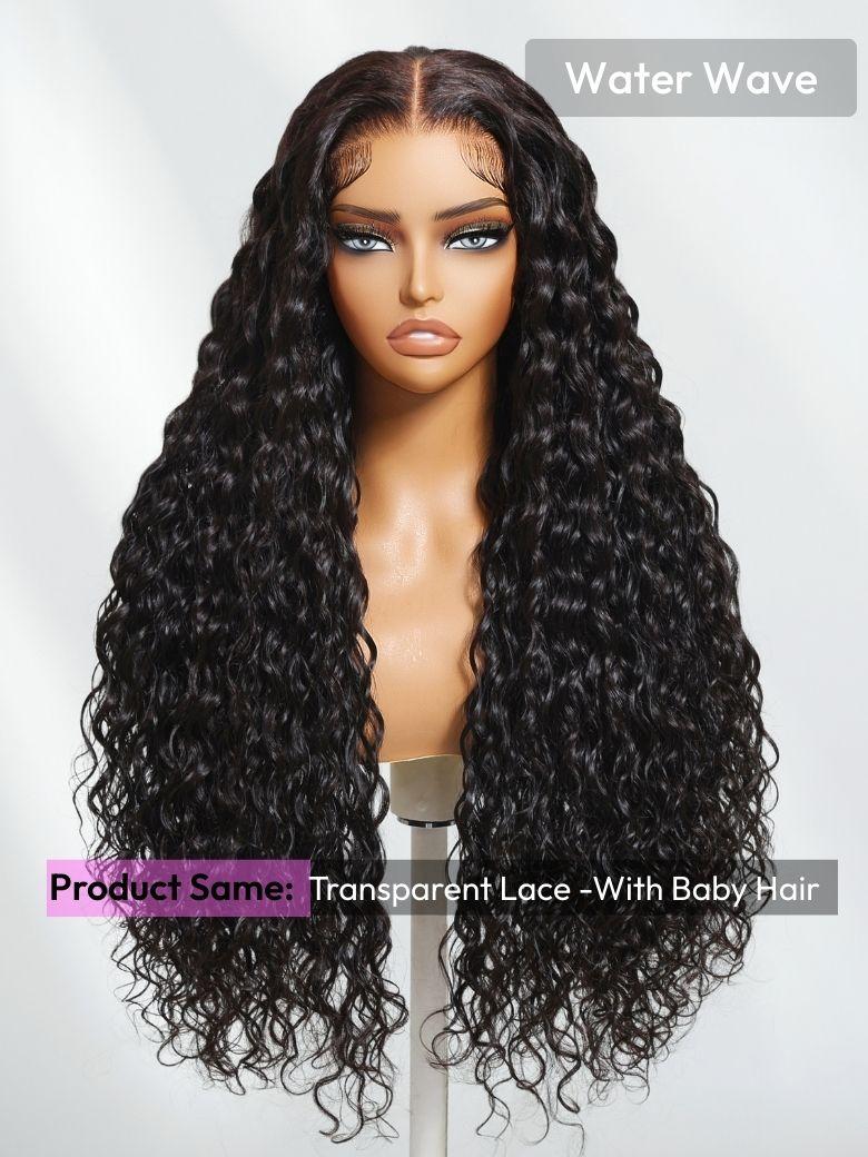 The UNice 13x4 Pre-Everything Pre-Cut Lace Front Water Wave Wig With Baby Hair & image highlights Water Wave, Product Same, TransparentLace-WithBabyHair, a wig with long.