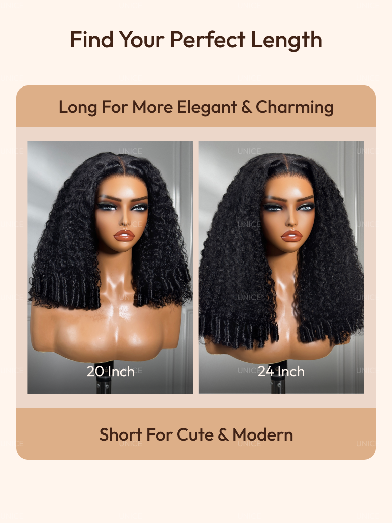 The UNice FB 7x5 Bye Bye Slip & 13x4 Pre-Everything Curly Texture Premium Hair wig image highlights Find Your Perfect Length, Long For More Elegant & Charming, 20Inch.