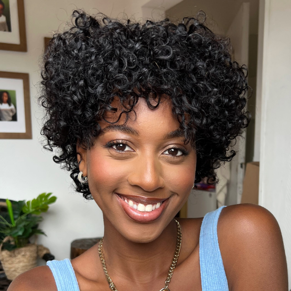 SouthKiss Hair Throw On & Go | Ultra Natural Lightweight Bouncy Wig with Bangs 100% Human Hair