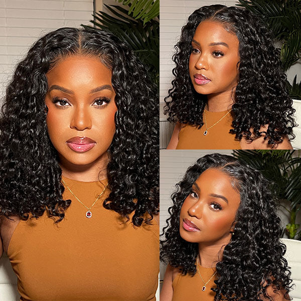 Glueless 4x4 Pre Cut Lace Water Wave Short Bob Wigs 100% Human Hair