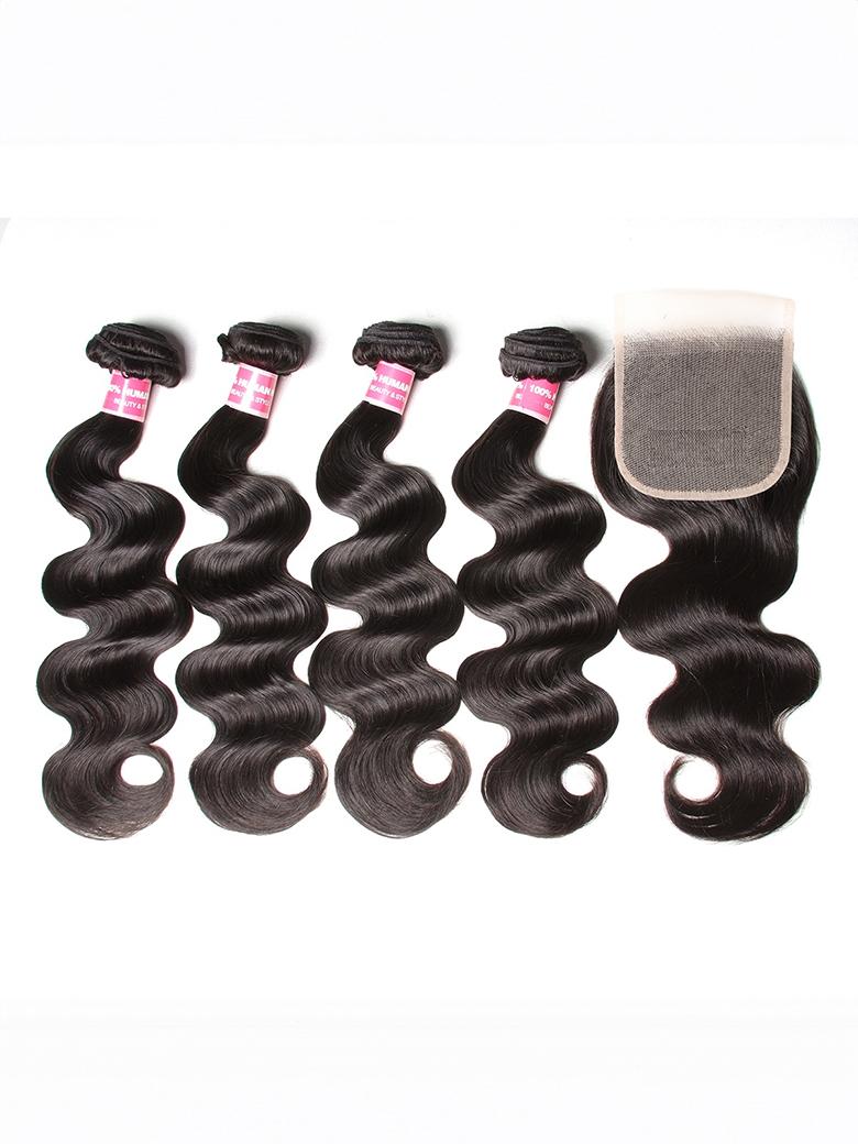 The UNice 4Pcs Brazilian Hair Body Wave Bundles With Transparent Lace Closure visual image position 6 shows brazilian body wave hair bundles | body wave texture, lace.
