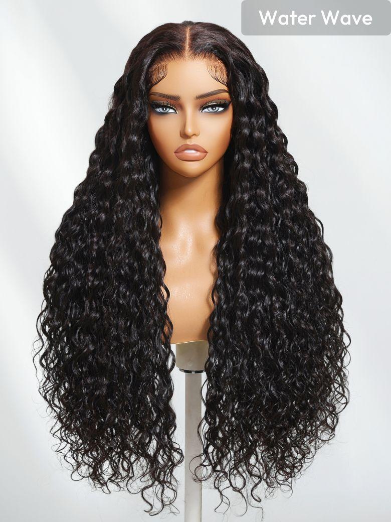 The UNice Ins Only 7x5 Drawstring Bye Bye Knots Wig Quick Glueless Wet & Wavy Water Wave image highlights Water Wave, a wig with long curly hair and water wave texture.