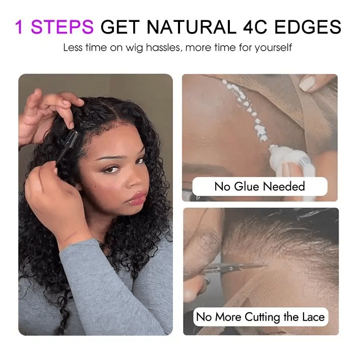 4C Curly Edges Hairline Glueless Curly Lace Front Human Hair Wig With Super Natural Hairline 220% Density