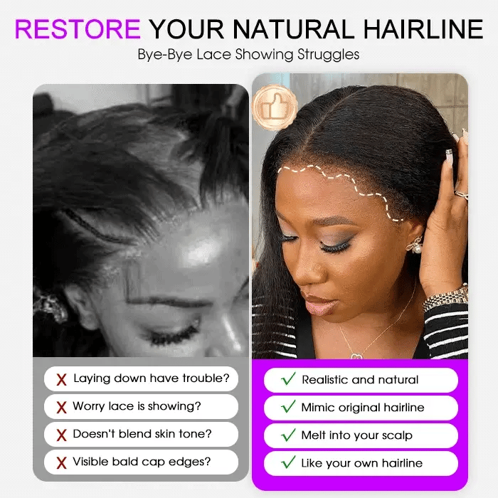 Kinky Straight 13x4 Full Frontal Glueless Bob Pre Plucked 100% Human Hair