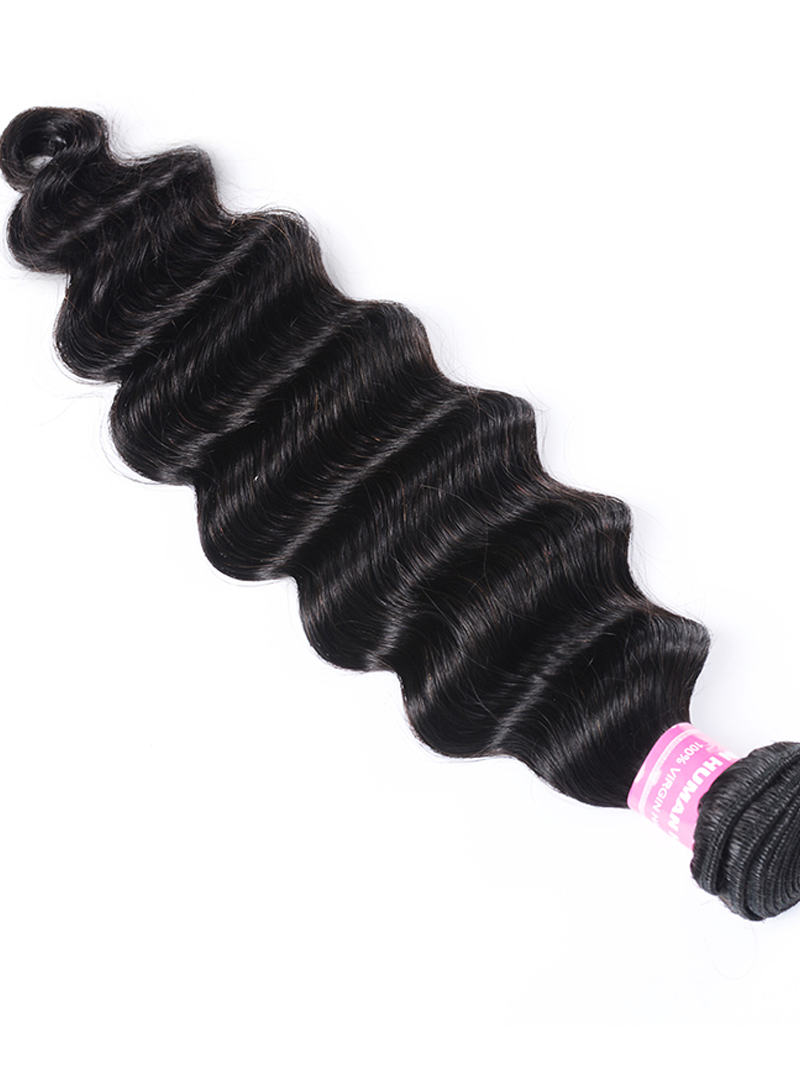 The UNice Hair 1 Bundle Virgin Human Hair Loose Deep Wave image highlights INH, loose wave virgin hair and deep wave texture, bundle fullness, virgin human hair quality.