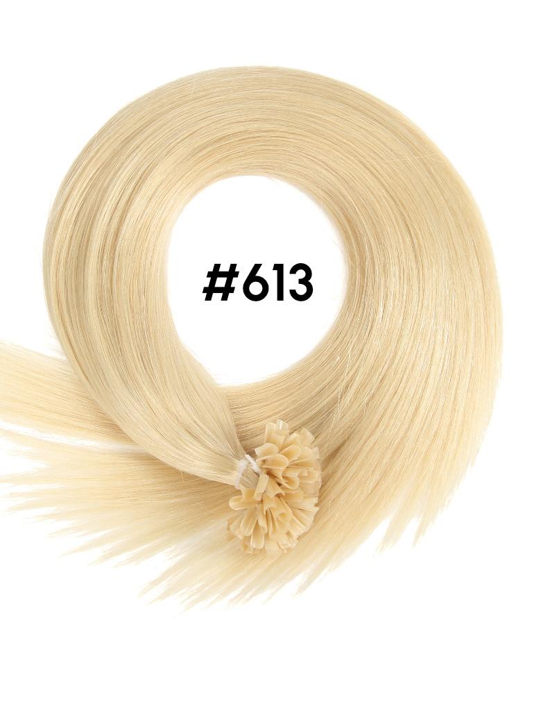 The UNice KERAHERO U-TIP STRAIGHT: 50G is shown with blonde blonde hair extensions and straight texture.