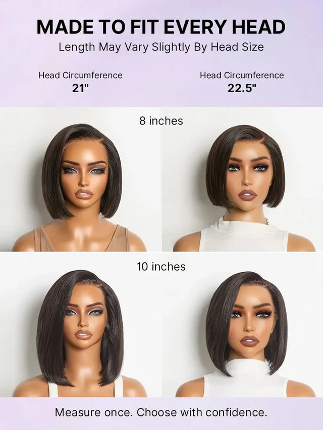 Double Drawn Bone Straight Glueless Bob Wig  200% Density