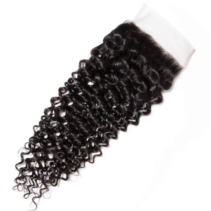 4x4 Jerry Curly Transparent Lace Closure Human Hair Closure Natural Black Hair Top Swiss Lace