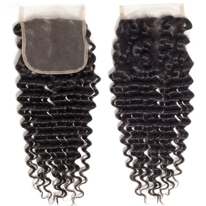 4x4 Transparent Lace Closure Deep Wave Human Hair Closure Natural Black Hair Top Swiss Lace