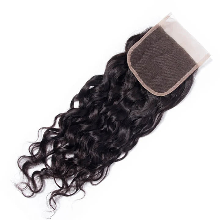 5x5 Water Wave Transparent Lace Closure Human Hair Closure Natural Black Hair Top Swiss Lace