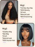 A model displays the UNice Pay $169 Get 2 wig 24H, showing wigs for black women.