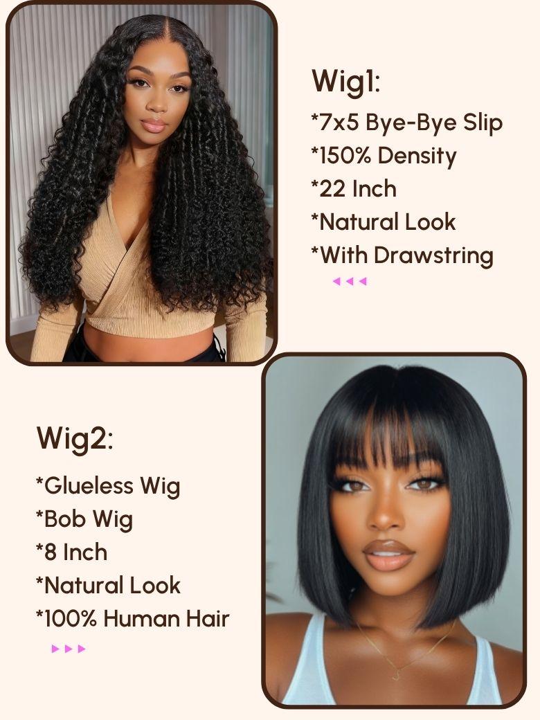 A model displays the UNice Pay $169 Get 2 wig 24H, showing wigs for black women.