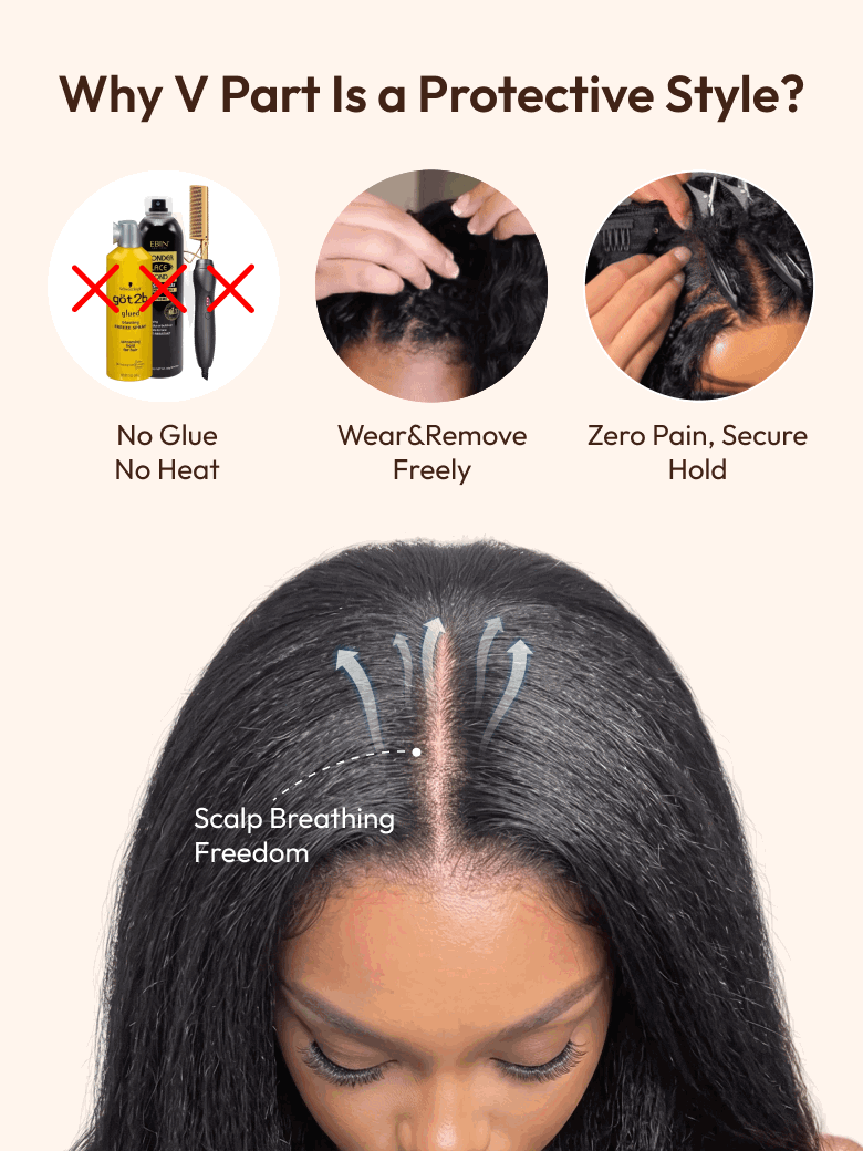 UNice InvisiBlend™ V part Kinky Straight Natural Black Wig Protect Your Natural Hair