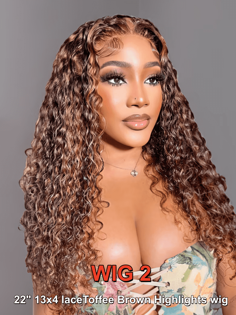 The UNice 2 wig Start for 20"-22" Lace wig And 13x4 Pre-Everything Drawstring Brown visual image position 5 shows wigs for black women | highlight, 13x4, lace finish.