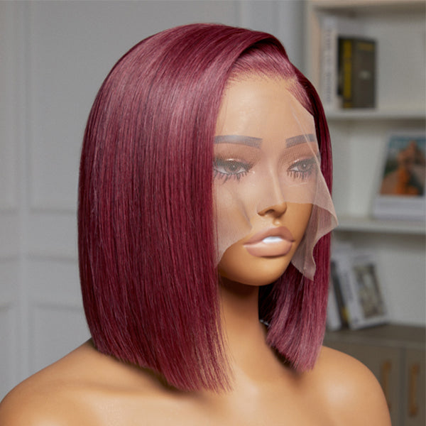 Worth | Reddish Purple Side Part Minimalist Lace Bob Wig