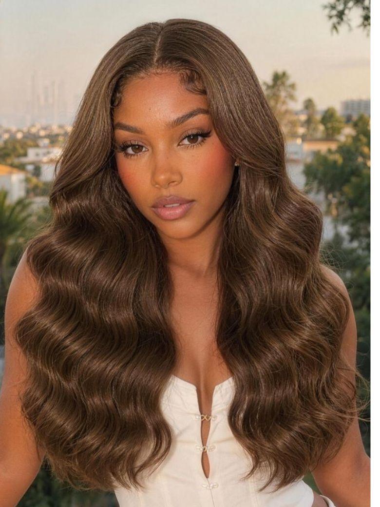 The UNice 13x4 Bye Bye Slip Lace Frontal Soft Ombre Caramel Brown Balayage Body Wave Wig product image shows a wig with long wavy hair and body wave texture, ombre, 13x4.
