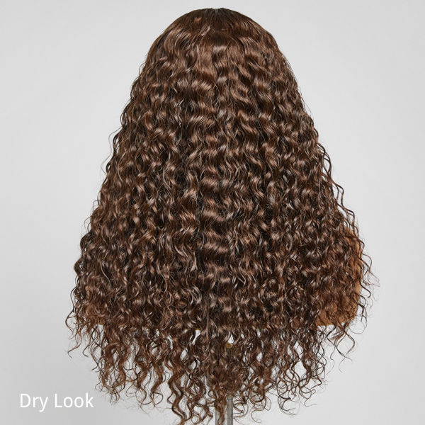 outlet | Brown Water Wave 5x5 Closure Lace Glueless Mid Part Long Wig 100% Human Hair