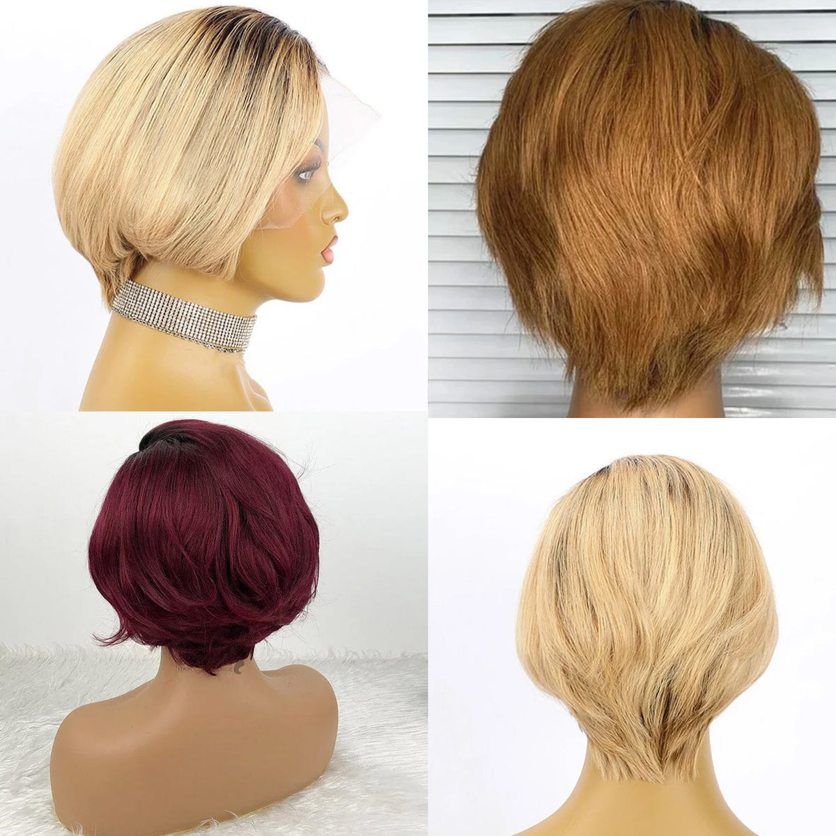 13x1 T Part Short Pixie Cut Lace Wig Human Hair Color Wig