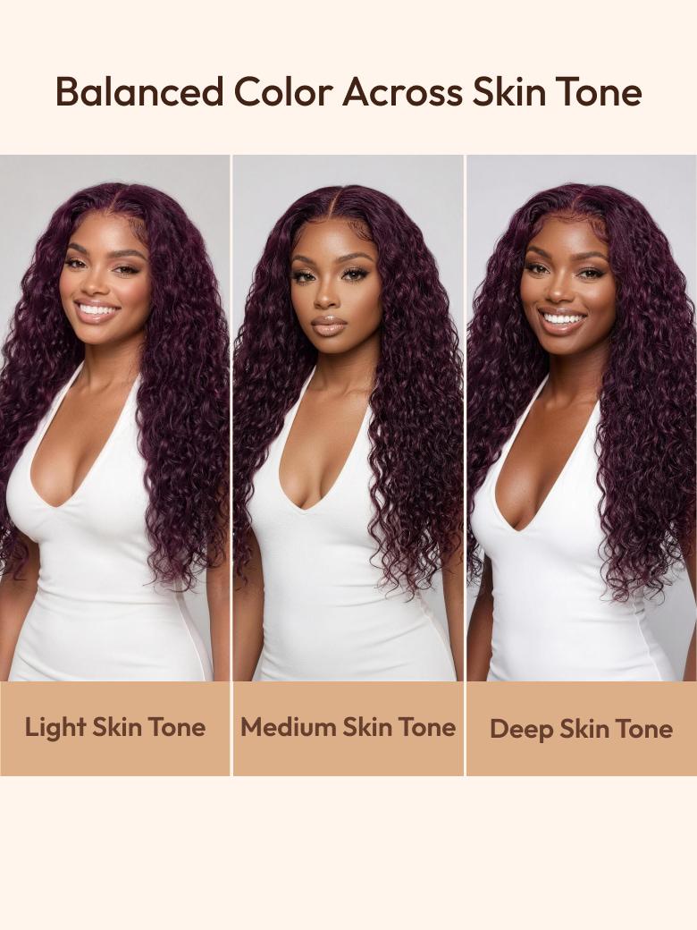 UNice 13x4 Bye-Bye Slip™ Lace Frontal Black Cherry Water Wave Glueless Drawstring Wig 100% Human Hair 150% Density
