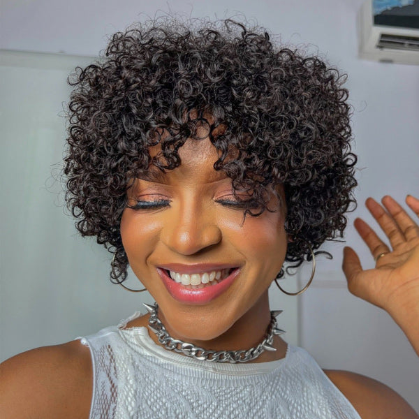 SouthKiss Hair Throw On & Go | Ultra Natural Lightweight Bouncy Wig with Bangs 100% Human Hair