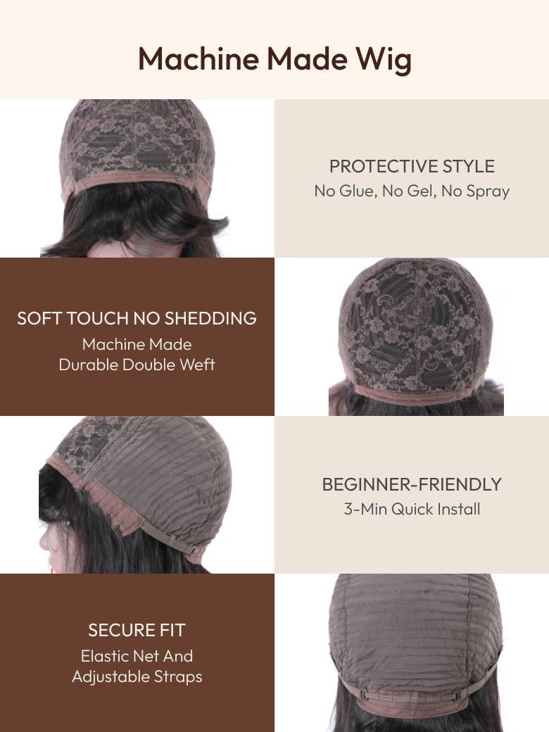 The UNice Pay $169 Get 2 wig 24H image highlights Machine Made Wig, PROTECTIVESTYLE, No Glue, No Gel and the different types of wigs.