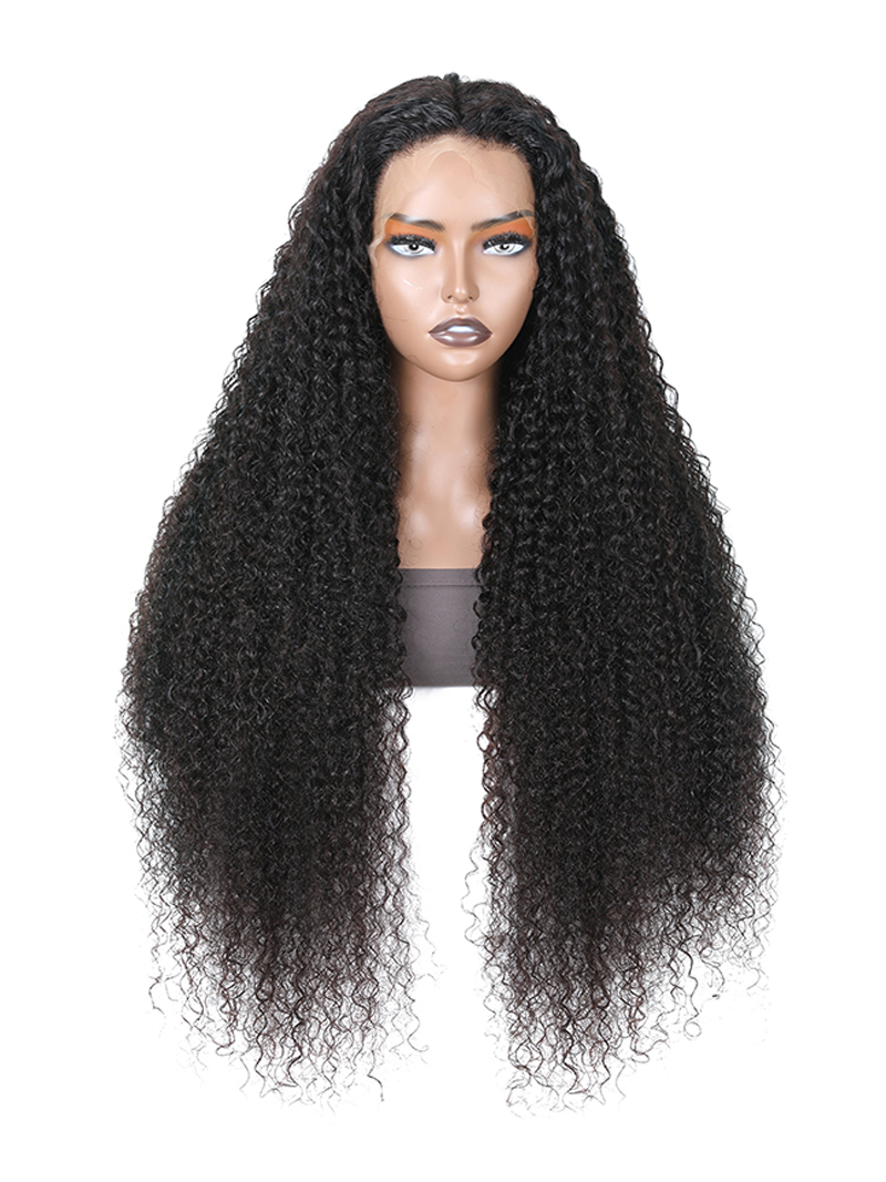 The UNice 200% Density 13x4 Larger Lace Frontal Curly Hair wig Pre Plucked Human Hair product image shows a wig with curly hair and curly texture, 13x4, lace finish.