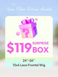 The UNICE $119 Surprise Box Get 24''-26'' Inch13x4 Lace Frontal Wig Value $299-$399 image highlights Your Hair Fortune Auaits, SURPRISE, BOX, 13x4LaceFrontal Wig, a pink.