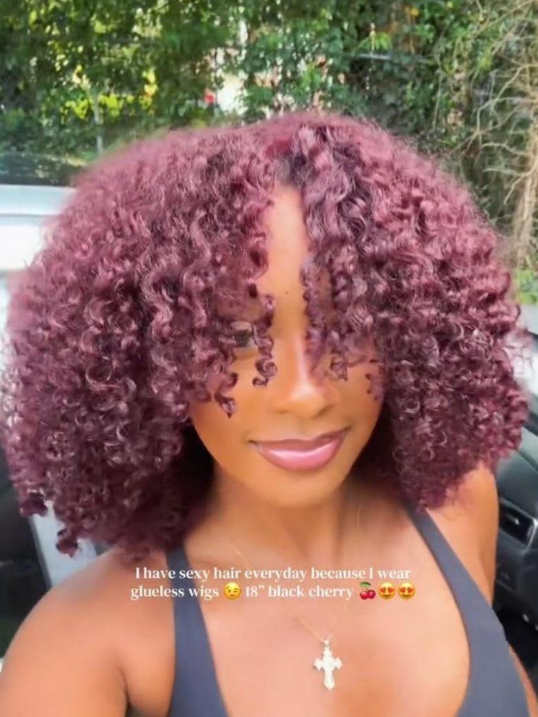 UNice Black Cherry Afro Kinky Curly Wig With Finger Coil Ends Bye-Bye Slip™ 7x5 Glueless Wig Throw and Go