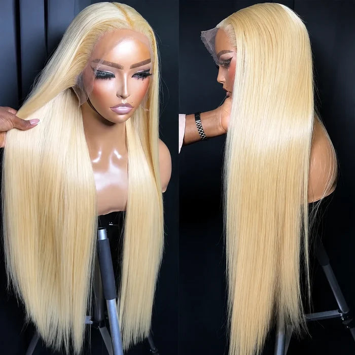 613 Blonde Straight 13x4 Lace Front Human Hair Wigs Pre Plucked
