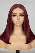 Double Drawn 4x4 Lace Closure Wig Pre Plucked Human Hair 99j Burgundy Color 180% Density