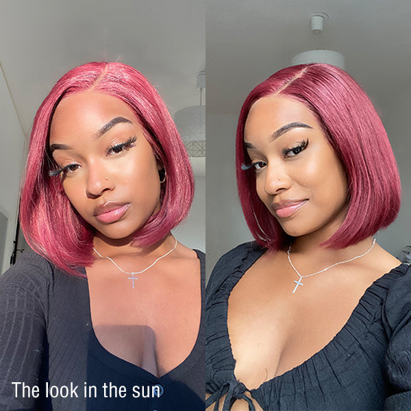 Worth | Reddish Purple Side Part Minimalist Lace Bob Wig