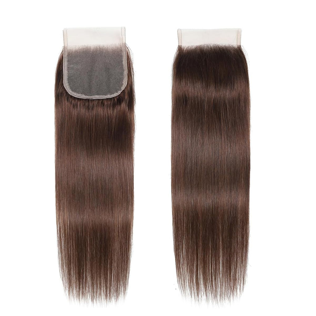 4x4 Free Part Chocolate Brown Closure #4 Color Straight Wave Closure 100% Human Hair Extensions