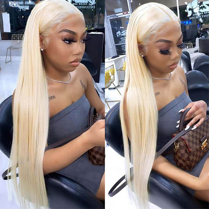 613 Blonde Straight 13x4 Lace Front Human Hair Wigs Pre Plucked
