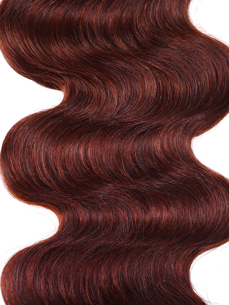 The UNice Reddish Brown Body Wave 1Pc 100% Remy Human Hair Bundle product image shows a wavy red hair extension and body wave texture, reddish brown, bundle fullness.