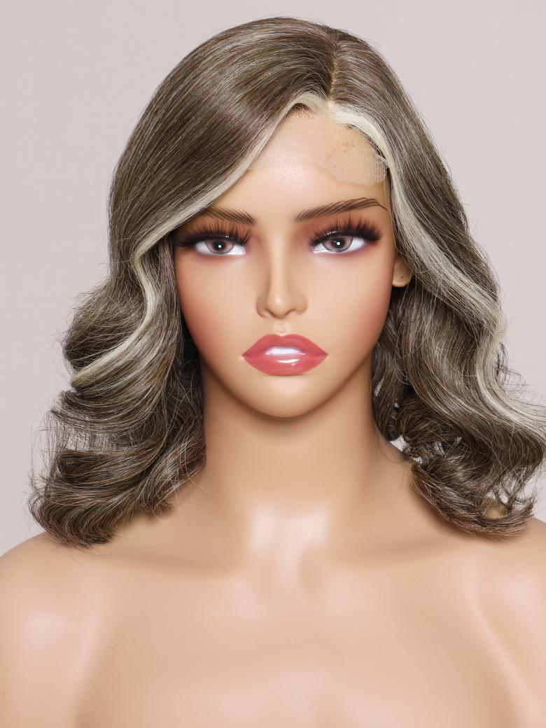 The UNice SLOANNE- 12" MONO & SWISS LACE BODY WAVE HUMAN HAIR WIG product image shows a wig with a wavy, wavy, and wavy hair and body wave texture, lace finish.