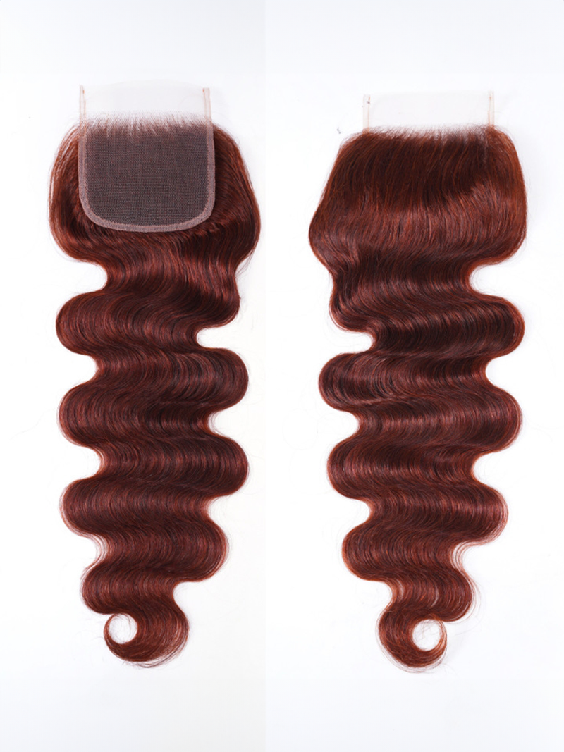 The UNice Dark Auburn Body Wave Remy Human Hair 4x4 Free Part Closure detail image shows body wave closure closure closure closure closure closure closure closure.