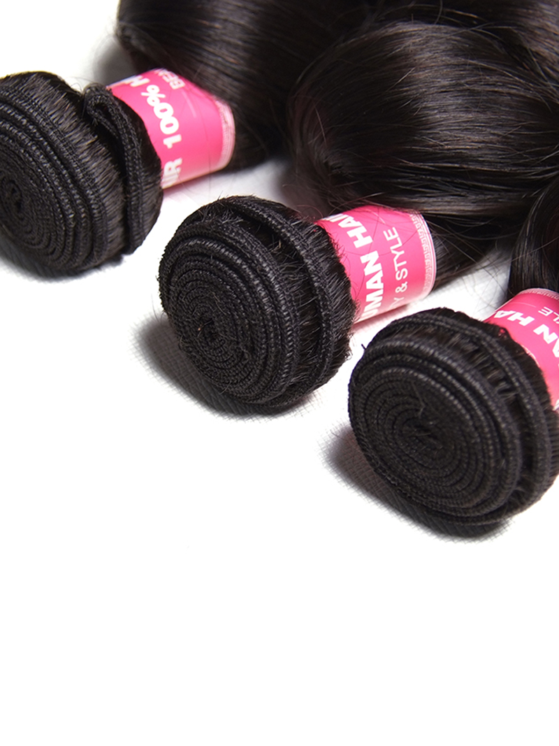 The UNice Hair Loose Wave Hair Extensions Unprocessed Human Virgin Hair image highlights R100%, MANHA, &STYLE, virgin hair bundles and loose wave texture.