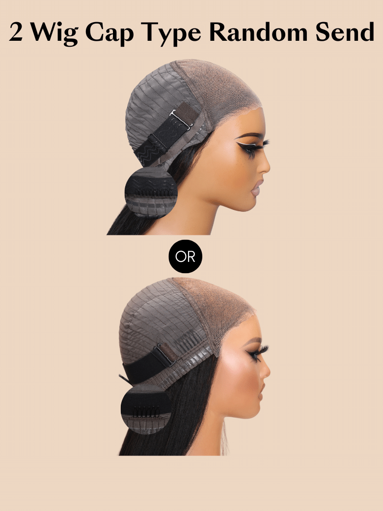 A model displays the UNice 7x5 Byebye Knots Lace Reddish Brown Body Wave Bleached Knots Blend Seamless Wig, showing a model with a wig and a wig cap and body wave.
