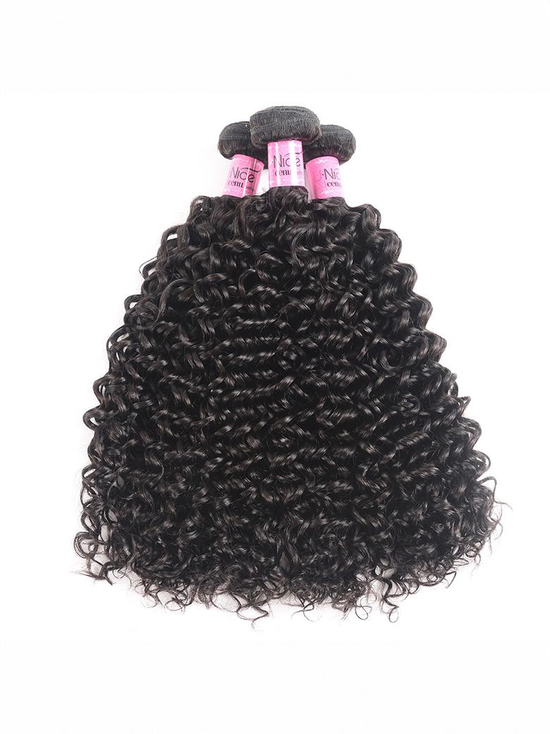 The UNice Hair 3 Bundles Peruvian Jerry Curly Human Hair Weave VIP Exclusive image highlights Ni, CC, brazilian curly hair bundles and jerry curl texture, curly texture.