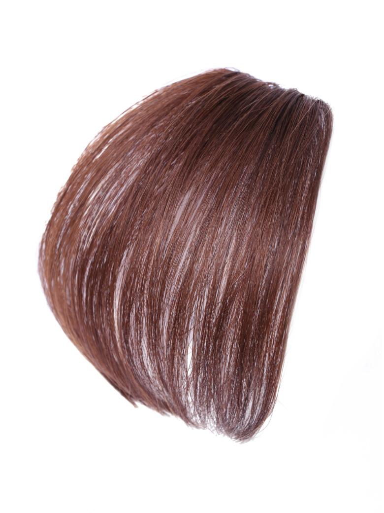 The UNice Hand-Made Dark Brown Straight Clip In Bangs product image shows a close up of a brown hair and straight texture.