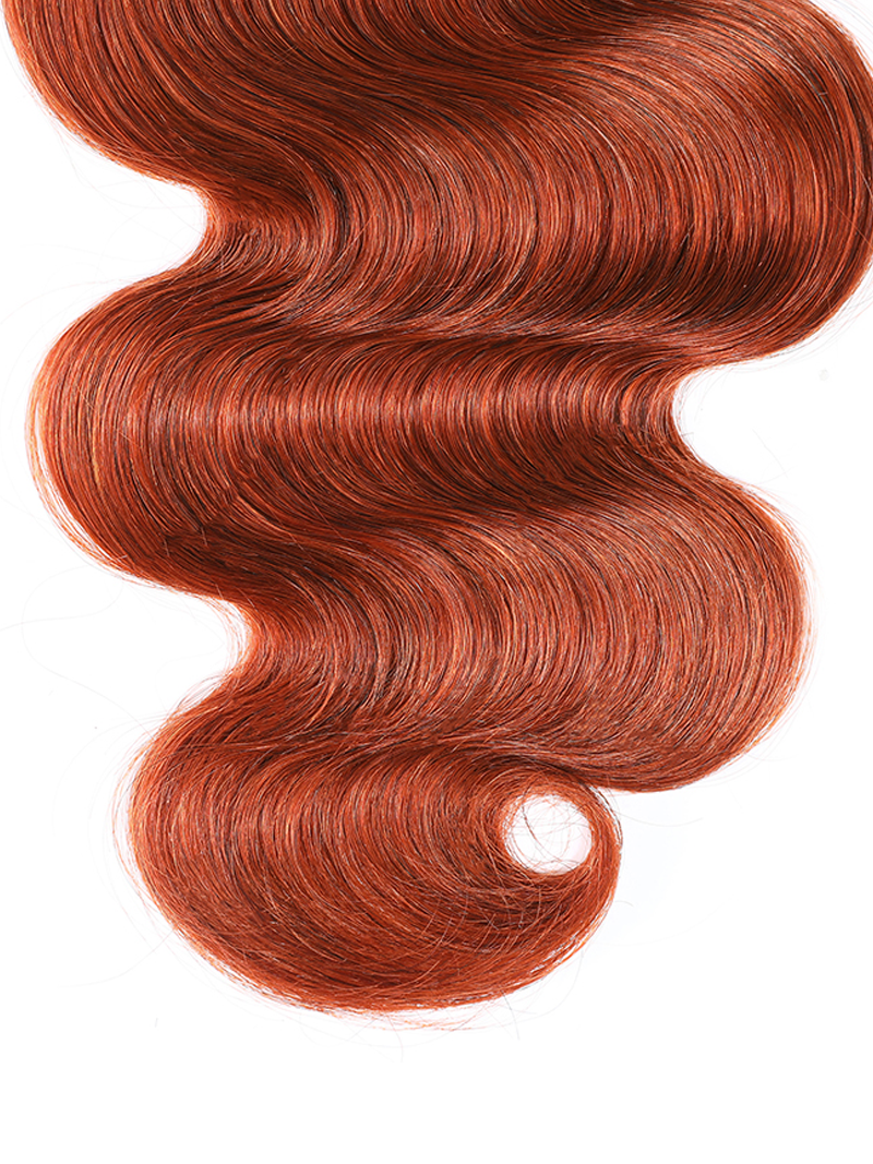 The UNice Hair #350 Color Virgin Hair Weave Ginger Hair 1 Piece Hair Bundle Body Wave product image shows a red hair extension on a white background and body wave.